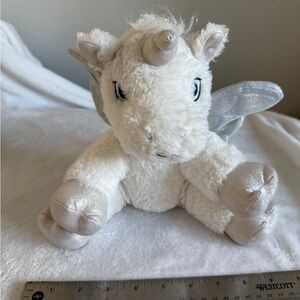 Plush White Unicorn Toy with Silver Accents